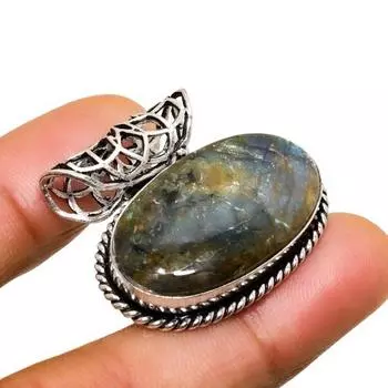 Ювелирный кулон ручной работы с лабрадоритом и серебром 925 пробы 1,13 дюйма 1.13 чёрный