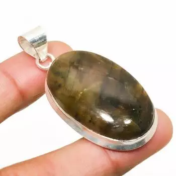 Ювелирный кулон ручной работы с лабрадоритом и серебром 925 пробы 2,08 дюйма 2.08 чёрный