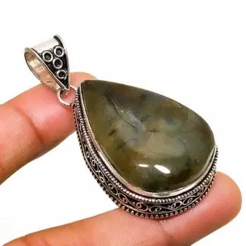 Ювелирный кулон ручной работы с лабрадоритом и серебром 925 пробы 2,08 дюйма 2.08 чёрный