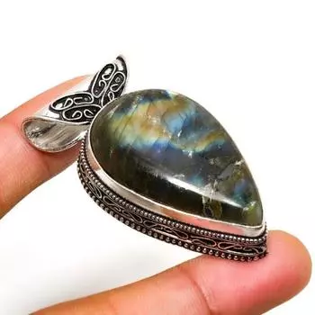 Ювелирный кулон ручной работы с лабрадоритом и серебром 925 пробы 1,89 дюйма 1.89 чёрный