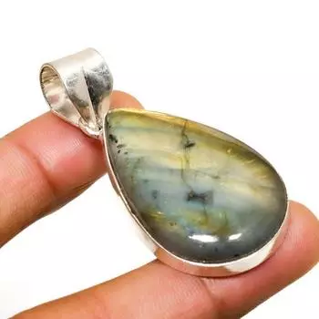 Ювелирный кулон ручной работы с лабрадоритом и серебром 925 пробы 2,08 дюйма 2.08 чёрный