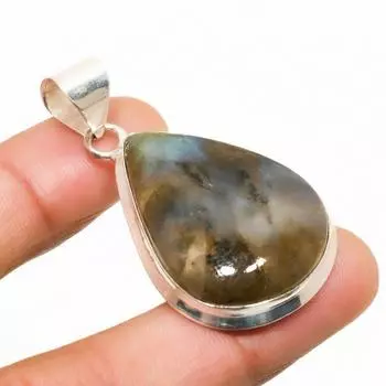 Ювелирный кулон ручной работы с лабрадоритом и серебром 925 пробы 1,70 дюйма 1.70 чёрный