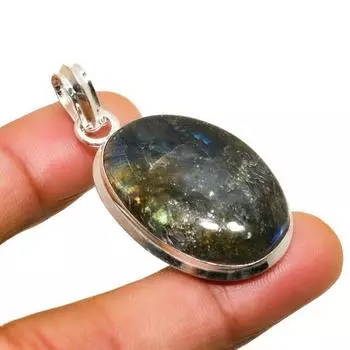 Ювелирный кулон ручной работы с лабрадоритом и серебром 925 пробы 1,70 дюйма 1.70 чёрный