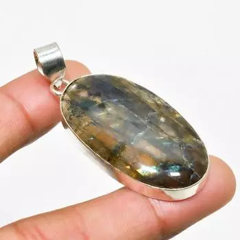 Ювелирный кулон ручной работы с лабрадоритом и серебром 925 пробы 2,08 дюйма 2.08 чёрный