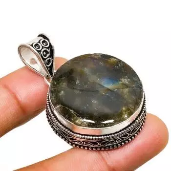 Ювелирный кулон ручной работы с лабрадоритом и серебром 925 пробы 1,70 дюйма 1.70 чёрный