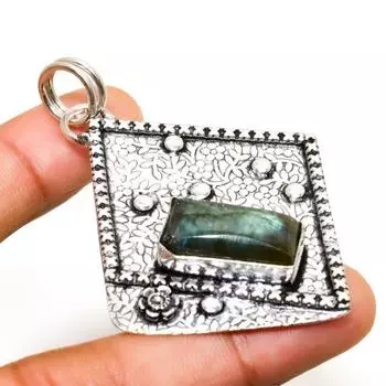 Ювелирный кулон ручной работы с лабрадоритом и серебром 925 пробы 2,46 дюйма 2.46 чёрный