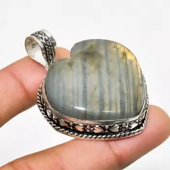 Ювелирный кулон ручной работы с лабрадоритом и серебром 925 пробы 1,89 дюйма 1.89 чёрный