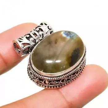 Ювелирный кулон ручной работы с лабрадоритом и серебром 925 пробы 1,13 дюйма 1.13 чёрный