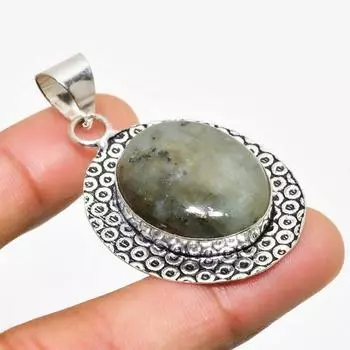 Ювелирный кулон ручной работы с лабрадоритом и серебром 925 пробы 1,89 дюйма 1.89 чёрный