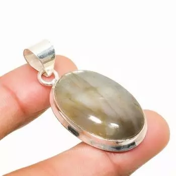 Ювелирный кулон ручной работы с лабрадоритом и серебром 925 пробы 1,70 дюйма 1.70 чёрный