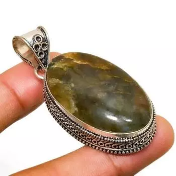Ювелирный кулон ручной работы с лабрадоритом и серебром 925 пробы 2,08 дюйма 2.08 чёрный