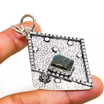 Ювелирный кулон ручной работы с лабрадоритом и серебром 925 пробы 2,46 дюйма 2.46 чёрный