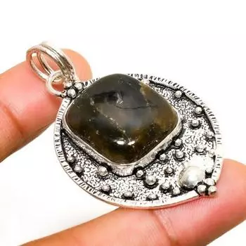 Ювелирный кулон ручной работы с лабрадоритом и серебром 925 пробы 2,08 дюйма 2.08 чёрный
