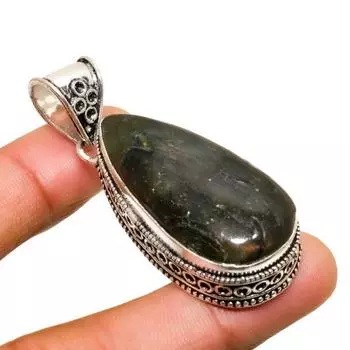 Ювелирный кулон ручной работы с лабрадоритом и серебром 925 пробы 2,08 дюйма 2.08 чёрный