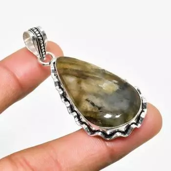 Ювелирный кулон ручной работы с лабрадоритом и серебром 925 пробы 2,08 дюйма 2.08 чёрный