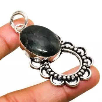 Ювелирный кулон ручной работы с лабрадоритом и серебром 925 пробы 2,27 дюйма 2.27 чёрный