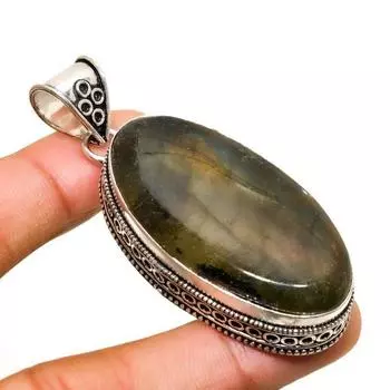 Ювелирный кулон ручной работы с лабрадоритом и серебром 925 пробы 2,46 дюйма 2.46 чёрный