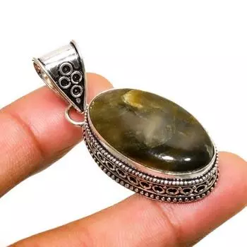 Ювелирный кулон ручной работы с лабрадоритом и серебром 925 пробы 1,89 дюйма 1.89 чёрный