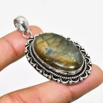 Ювелирный кулон ручной работы с лабрадоритом и серебром 925 пробы 2,08 дюйма 2.08 чёрный