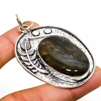 Ювелирный кулон ручной работы с лабрадоритом и серебром 925 пробы 2,27 дюйма 2.27 чёрный