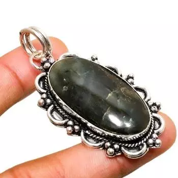 Ювелирный кулон ручной работы с лабрадоритом и серебром 925 пробы 2,27 дюйма 2.27 чёрный