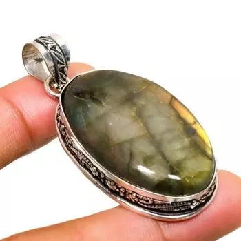 Ювелирный кулон ручной работы с лабрадоритом и серебром 925 пробы 2,08 дюйма 2.08 чёрный