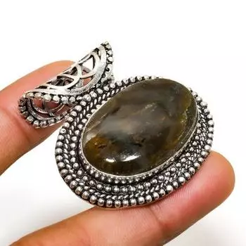 Ювелирный кулон ручной работы с лабрадоритом и серебром 925 пробы 1,51 дюйма 1.51 чёрный