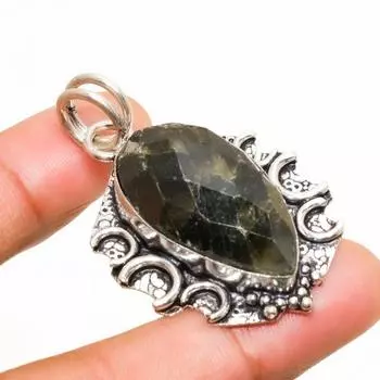 Ювелирный кулон ручной работы с лабрадоритом и серебром 925 пробы 1,89 дюйма 1.89 чёрный