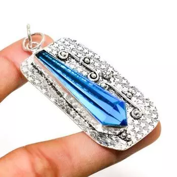 Ювелирный кулон ручной работы с лондонским голубым топазом, посеребренный 925 пробы, 2,46 дюйма 2.46 синий