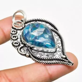 Ювелирный кулон ручной работы с медным кианитом, посеребренный 925 пробы, 2,27 дюйма 2.27 синий
