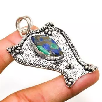 Ювелирный кулон ручной работы с медным малахитом и серебром 925 пробы 2,27 дюйма 2.27 зелёный