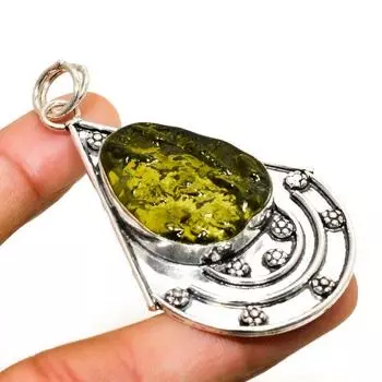 Ювелирный кулон ручной работы с молдавитовым кварцем и серебром 925 пробы 2,65 дюйма 2.65 зелёный