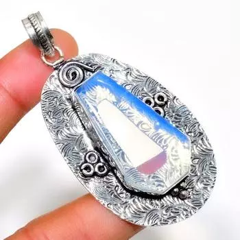 Ювелирный кулон ручной работы с молочным опалом 925 пробы, посеребренный, 2,65 дюйма 2.65 белый