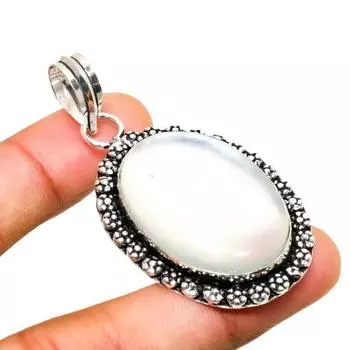 Ювелирный кулон ручной работы с молочным опалом и серебром 925 пробы 2,27 дюйма 2.27 белый