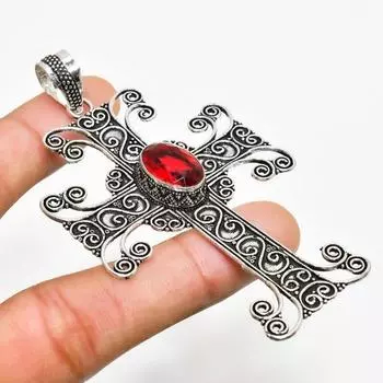 Ювелирный кулон ручной работы с мозамбикским гранатом, посеребренный 925 пробы, 3,21 дюйма 3.21 красный