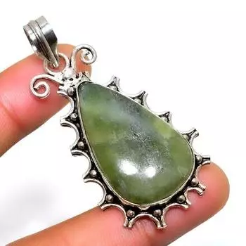 Ювелирный кулон ручной работы с нефритом 925 пробы, посеребренный, 2,27 дюйма 2.27 зелёный