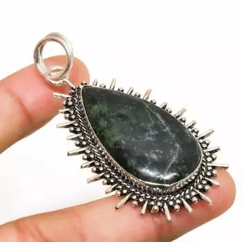 Ювелирный кулон ручной работы с нефритом 925 пробы, посеребренный, 2,46 дюйма 2.46 зелёный