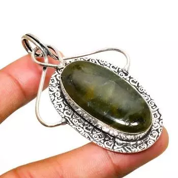Ювелирный кулон ручной работы с нефритом 925 пробы, посеребренный, 2,46 дюйма 2.46 зелёный