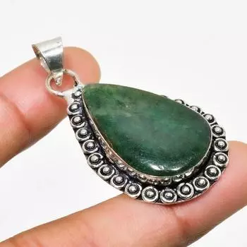 Ювелирный кулон ручной работы с нефритом и серебром 925 пробы, 1,89 дюйма 1.89 зелёный