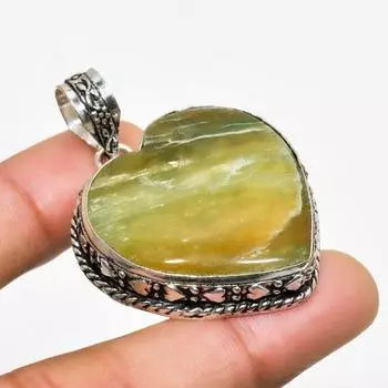Ювелирный кулон ручной работы с нефритом и серебром 925 пробы, 1,89 дюйма 1.89 зелёный