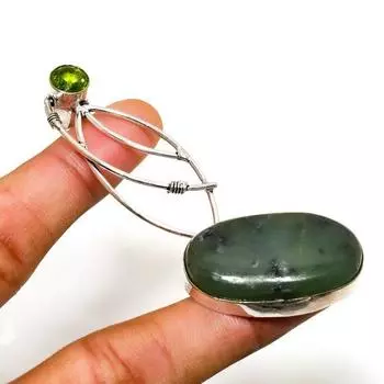 Ювелирный кулон ручной работы с нефритом и перидотом, посеребренный 925 пробы, 3,03 дюйма 3.03 зелёный