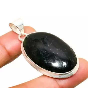 Ювелирный кулон ручной работы с нефритом и серебром 925 пробы, 1,89 дюйма 1.89 зелёный