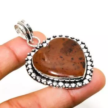 Ювелирный кулон ручной работы с обсидианом из красного дерева, посеребренный 925 пробы, 2,08 дюйма 2.08 коричневый