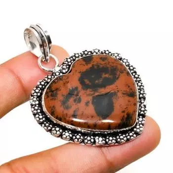 Ювелирный кулон ручной работы с обсидианом из красного дерева, посеребренный 925 пробы, 2,08 дюйма 2.08 коричневый