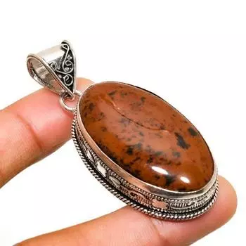 Ювелирный кулон ручной работы с обсидианом из красного дерева, посеребренный 925 пробы, 2,27 дюйма 2.27 коричневый