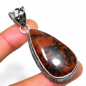 Ювелирный кулон ручной работы с обсидианом красного дерева 925 пробы, посеребренный, 2,27 дюйма 2.27 коричневый