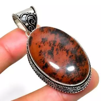 Ювелирный кулон ручной работы с обсидианом красного дерева 925 пробы, посеребренный, 2,08 дюйма 2.08 коричневый