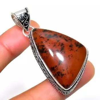 Ювелирный кулон ручной работы с обсидианом красного дерева 925 пробы, посеребренный, 2,08 дюйма 2.08 коричневый