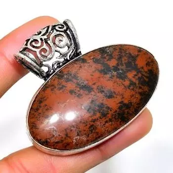 Ювелирный кулон ручной работы с обсидианом красного дерева 925 пробы, посеребренный, 1,70 дюйма 1.70 коричневый