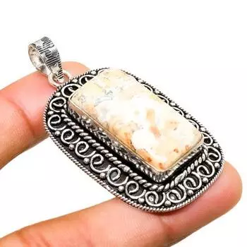 Ювелирный кулон ручной работы с оранжевым сколецитом, посеребренный 925 пробы, 2,27 дюйма 2.27 белый